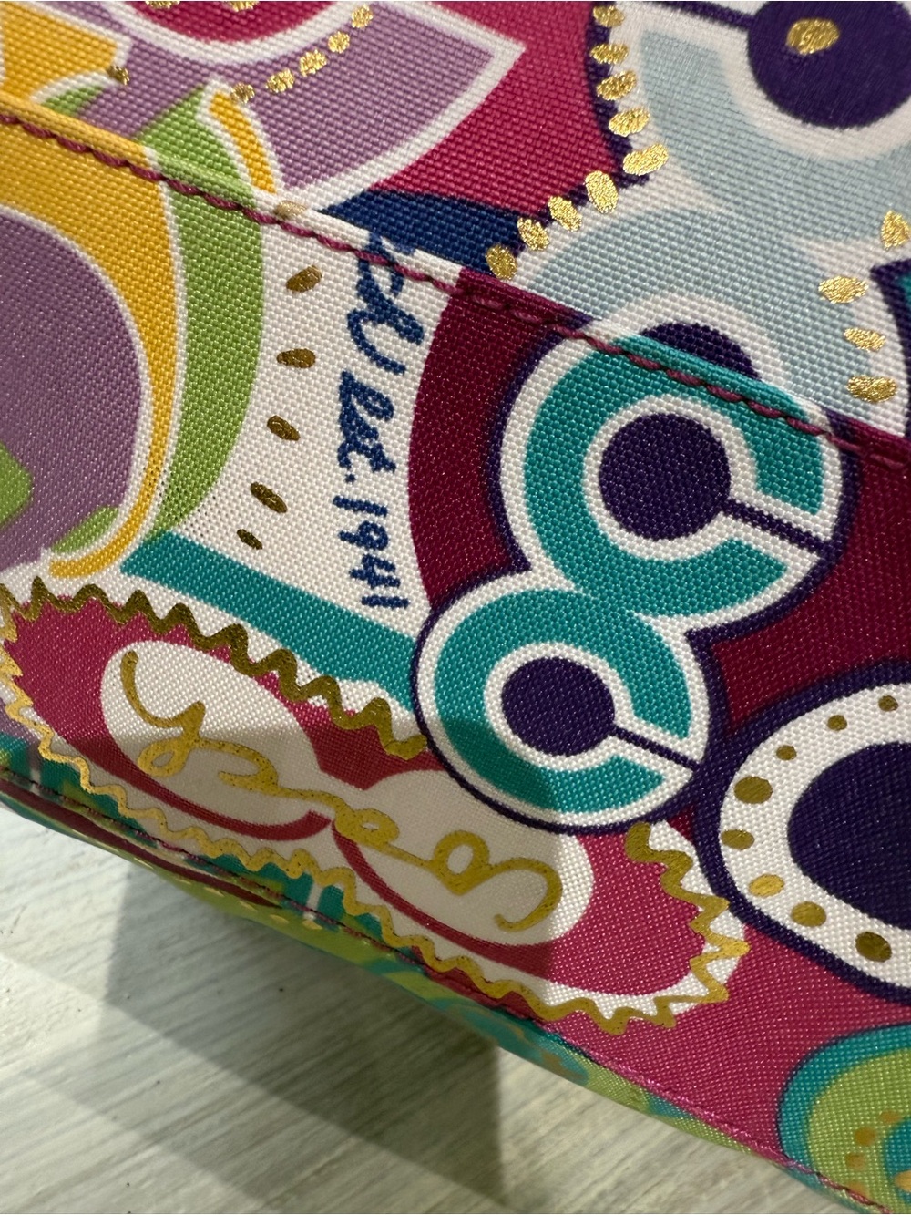 Coach Multicolor Poppy Graffiti Signature Weekend Tote with Fuchsia Straps-NWOT - Picture 11 of 16